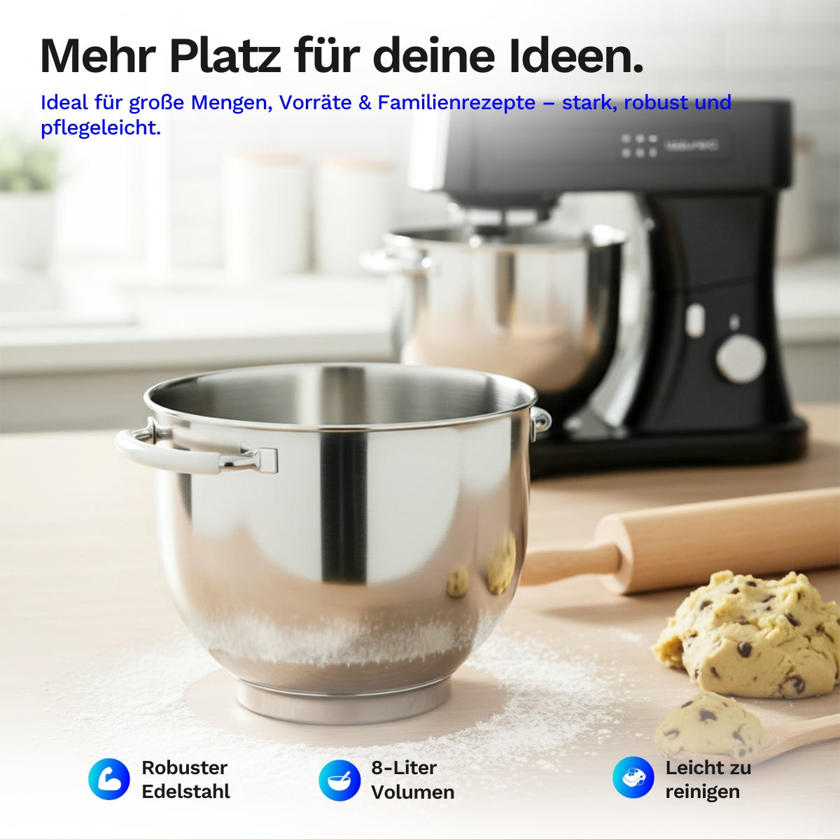8l Edelstahl-Rührschüssel für Lazurec Bakara Mix ONE