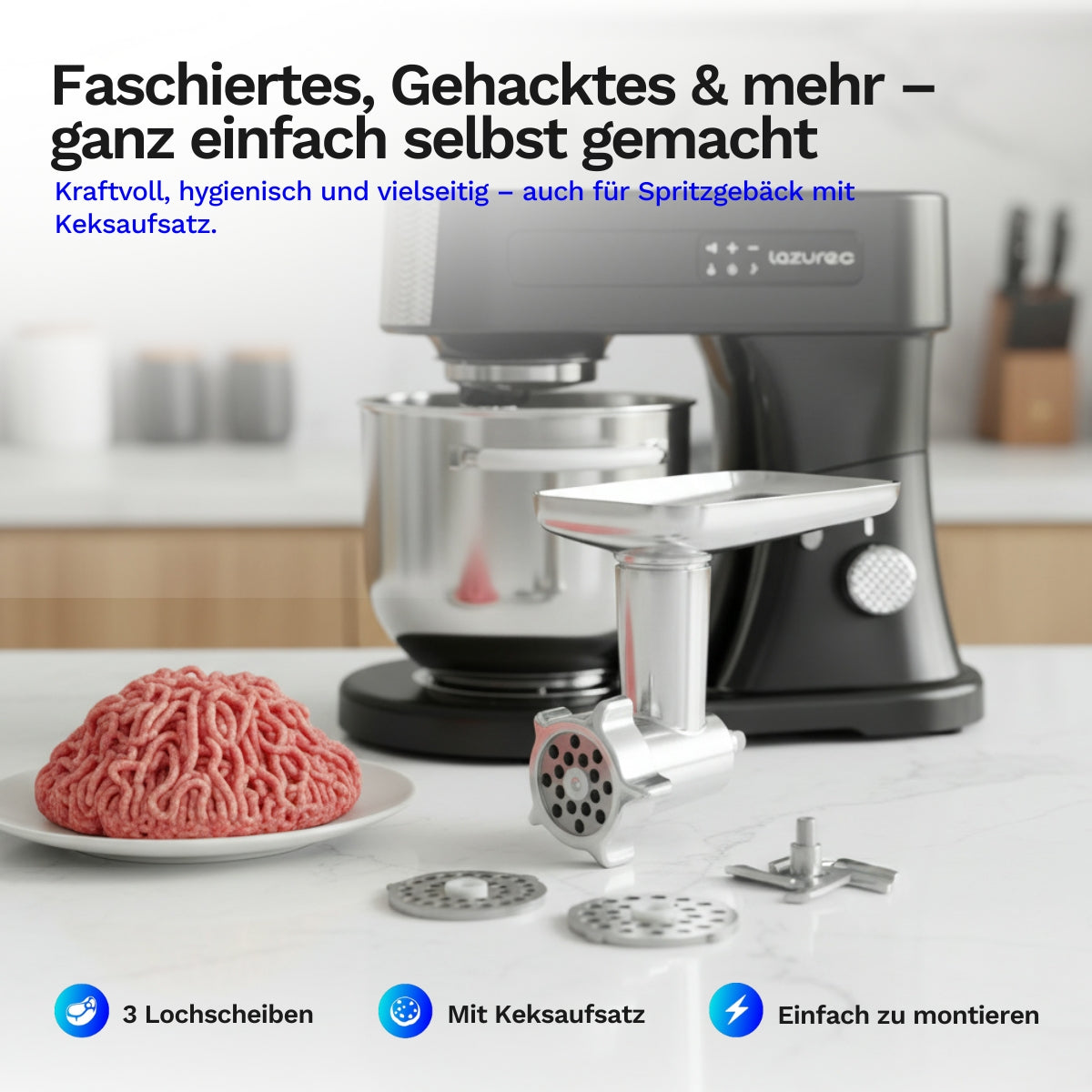 Fleischwolf-Aufsatz für die Lazurec Bakara Mix ONE